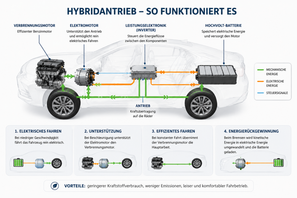 Wie funktioniert ein Hybridfahrzeug?
